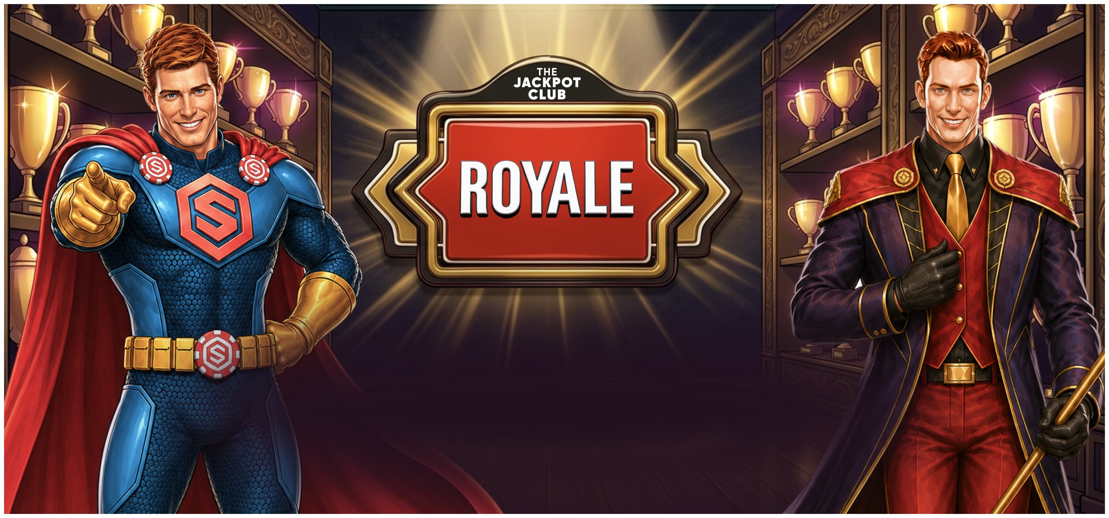 The Jackpot Club Royale trophy room with the Stakes hero and the club host